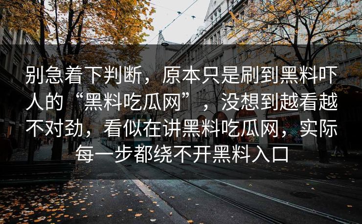 别急着下判断，原本只是刷到黑料吓人的“黑料吃瓜网”，没想到越看越不对劲，看似在讲黑料吃瓜网，实际每一步都绕不开黑料入口