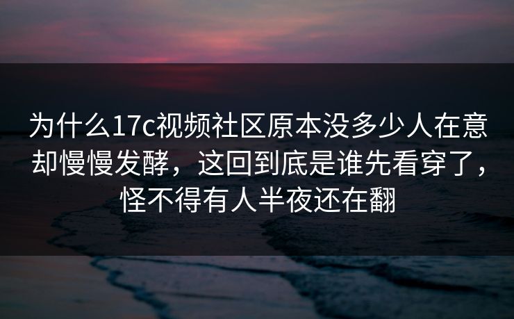 为什么<strong>17C</strong>视频社区原本没多少人在意却慢慢发酵，这回到底是谁先看穿了，怪不得有人半夜还在翻