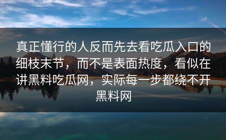真正懂行的人反而先去看吃瓜入口的细枝末节，而不是表面热度，看似在讲黑料吃瓜网，实际每一步都绕不开黑料网